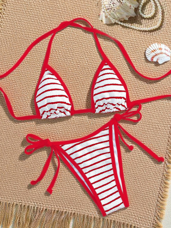 Prugasti bikini set s remencima, jastučić za prsa, tkanina poliester 82%, podstava poliester, bez čelične potpore