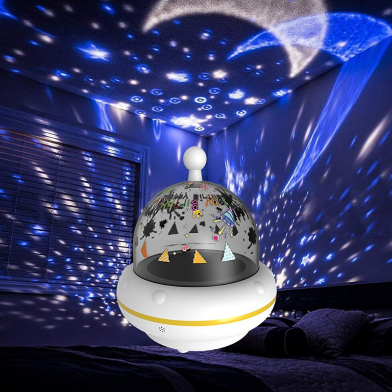 Детска нощна лампа с Bluetooth музика и проектор на звездното небе — дистанционно управление, захранване от мрежата, ABS корпус, множество звездни проекции