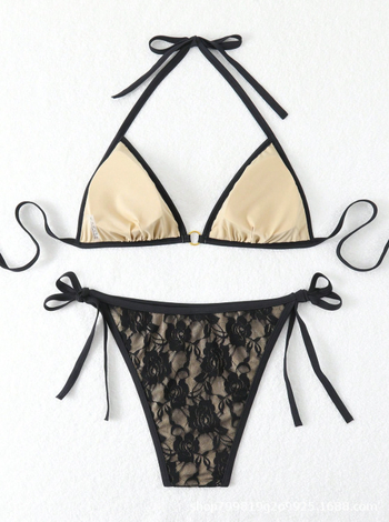 Leopard bikini s čipkom i halter vratom, za žene, s napunjenim gornjim dijelom, bez leđa