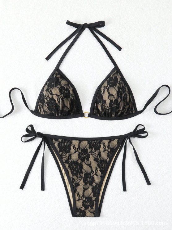 Leopard bikini s čipkom i halter vratom, za žene, s napunjenim gornjim dijelom, bez leđa