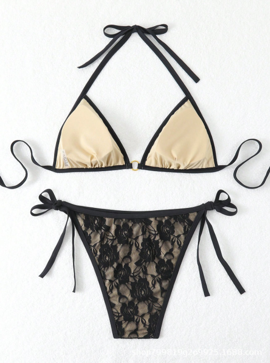 Leopard bikini s čipkom i halter vratom, za žene, s napunjenim gornjim dijelom, bez leđa