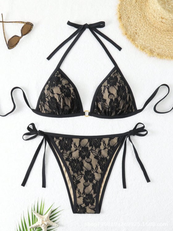 Leopard bikini s čipkom i halter vratom, za žene, s napunjenim gornjim dijelom, bez leđa