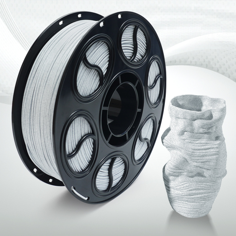 PLA filament za 3D ispis — svilenkasti uzorak marmora, kružni presjek, diskasti izgled