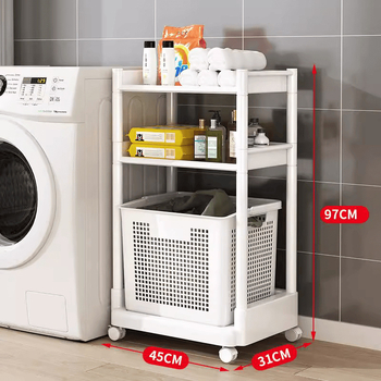 Pomični spremnik za pohranu s košarom za kupaonicu — plastični materijal, minimalistički stil, višefunkcionalan.