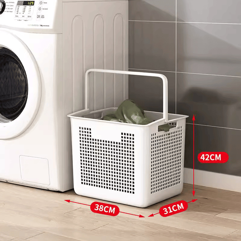 Pomični spremnik za pohranu s košarom za kupaonicu — plastični materijal, minimalistički stil, višefunkcionalan.