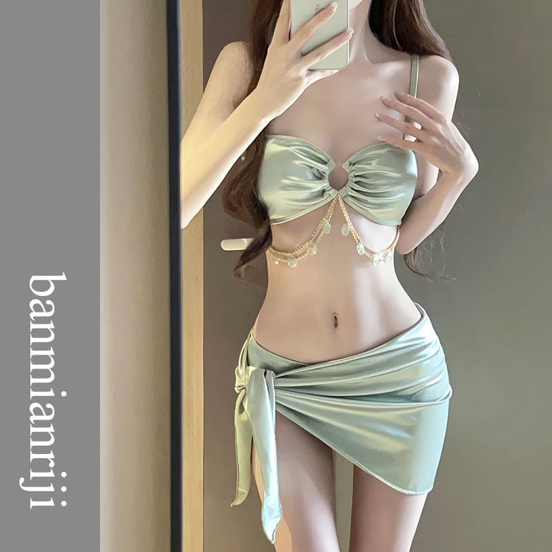 Ženski bikini kupaci kostim, trodijelni set, jedinstven uzorak, jastučić za prsa, 80% spandeks