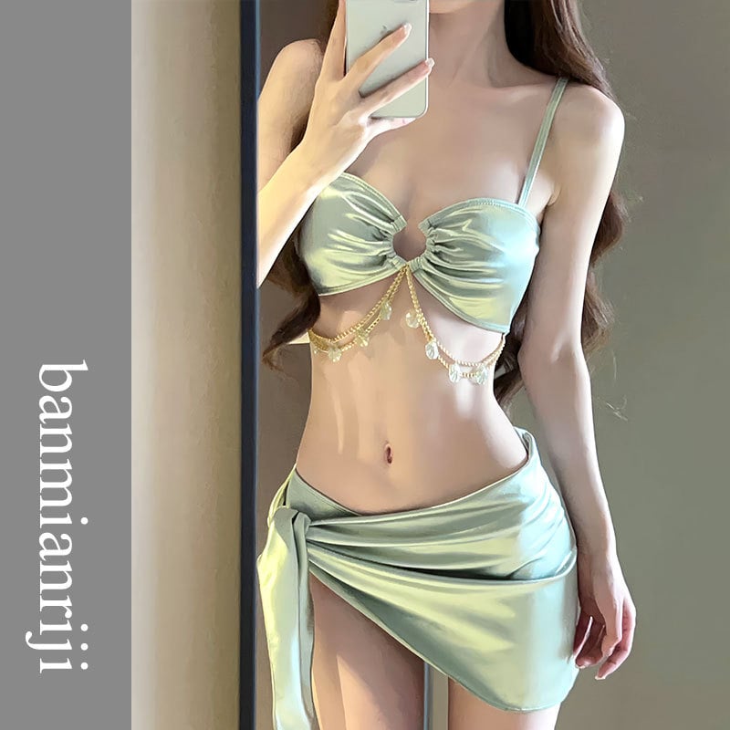 Ženski bikini kupaci kostim, trodijelni set, jedinstven uzorak, jastučić za prsa, 80% spandeks