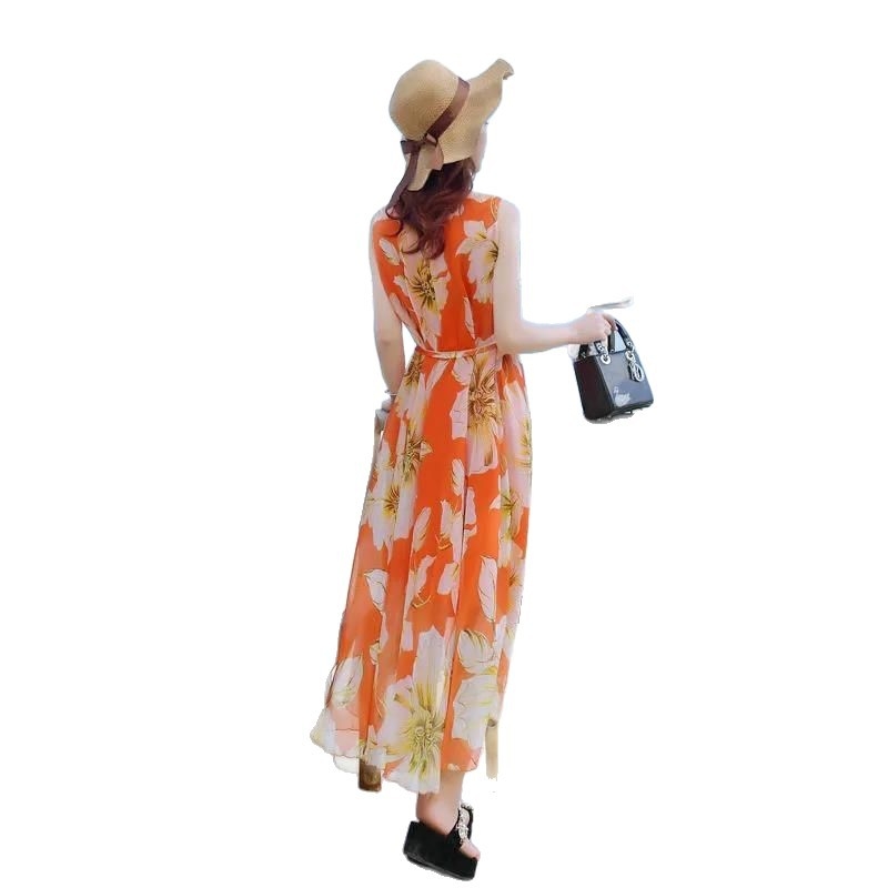 Maxi haljina od poliestera, boemski stil, floralno biljni uzorak, A-linijski kroj, V izrez