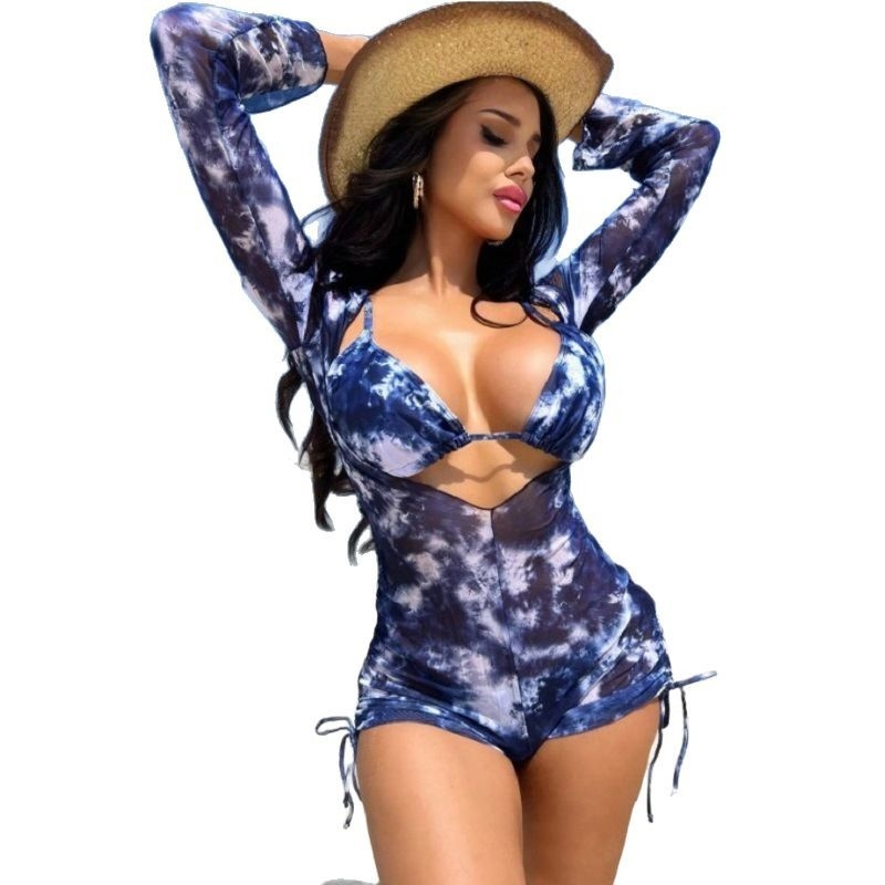 Jojo ženski bikini set od tri komada s tie-dye printom i mrežastom tkaninom, s podstavljenim čašicama, poliester 82% i podstava 18%, težina 267 g