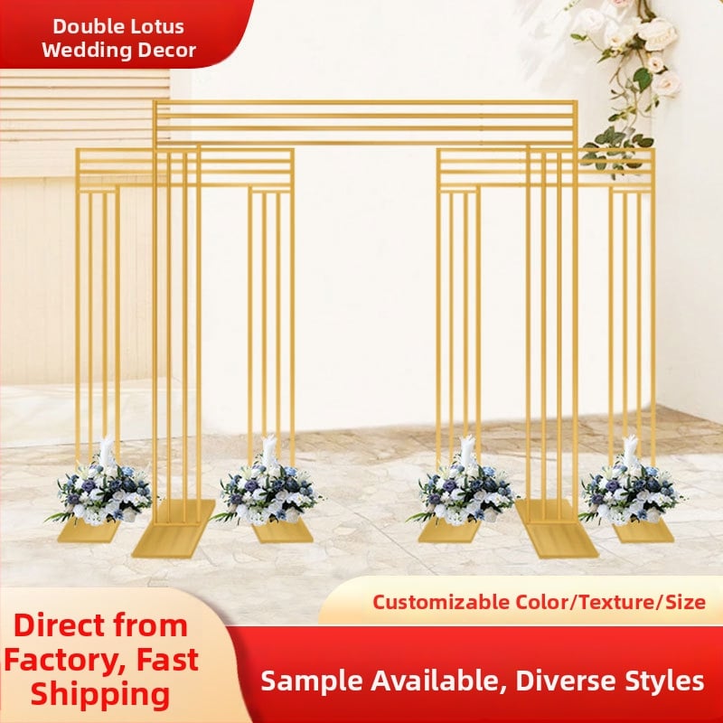 Μεταλλική γαμήλια αψίδα φόντου με χρυσό επίχρισμα, εξωτερική χρήση, τετράγωνο πλαίσιο