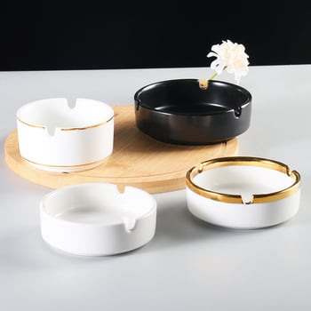 Cenușar ceramic rotund, cu margine lucioasă – pentru restaurante și hoteluri, gravură personalizată a logo-ului