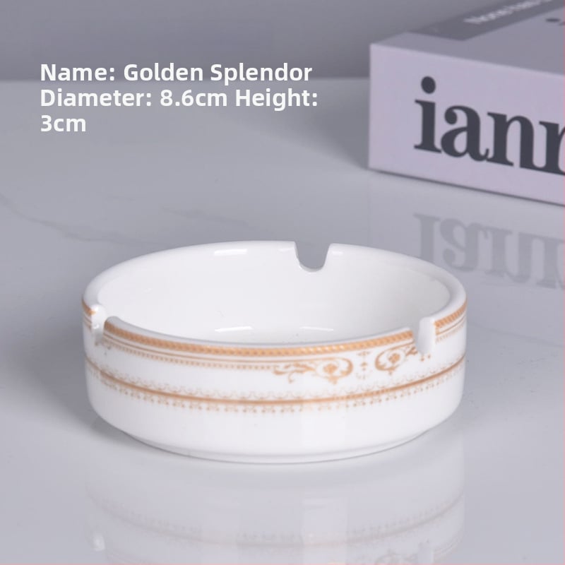 Cenușar ceramic rotund, cu margine lucioasă – pentru restaurante și hoteluri, gravură personalizată a logo-ului