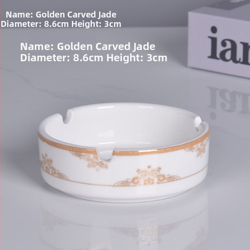 Cenușar ceramic rotund, cu margine lucioasă – pentru restaurante și hoteluri, gravură personalizată a logo-ului