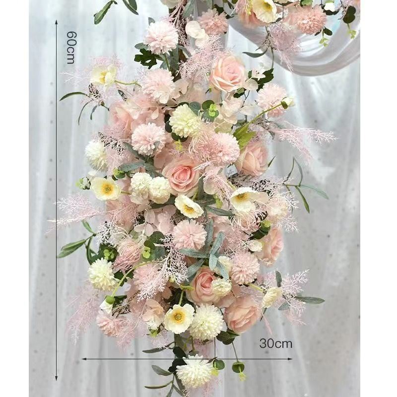 Γαμήλια αψίδα φόντου με μεταξωτά λουλούδια – τριαντάφυλλα και υδρογενέα, κατασκευή με έγχυση