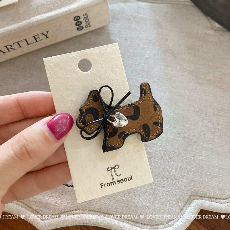 Duckbill klipsa za kosu sa srcem-mašnicom i leopard uzorkom, ručna izrada, korejski stil, svježe i slatko, jesen 2025