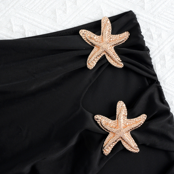 Novi ženski trodijelni bikini s podijeljenim dizajnom, metalnim dodatkom u obliku morske zvijezde i plažnom suknjom