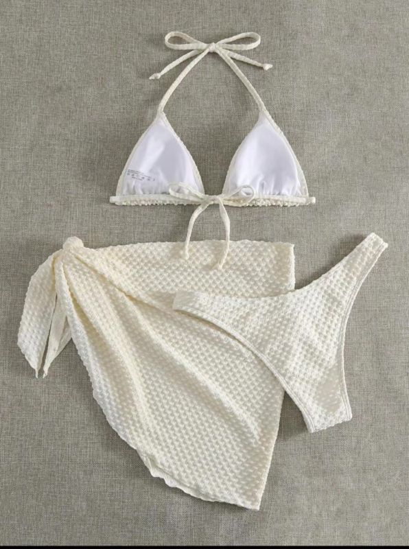 Trodijelni bikini set s otvorenim leđima, špage za vezivanje, poliester materijal