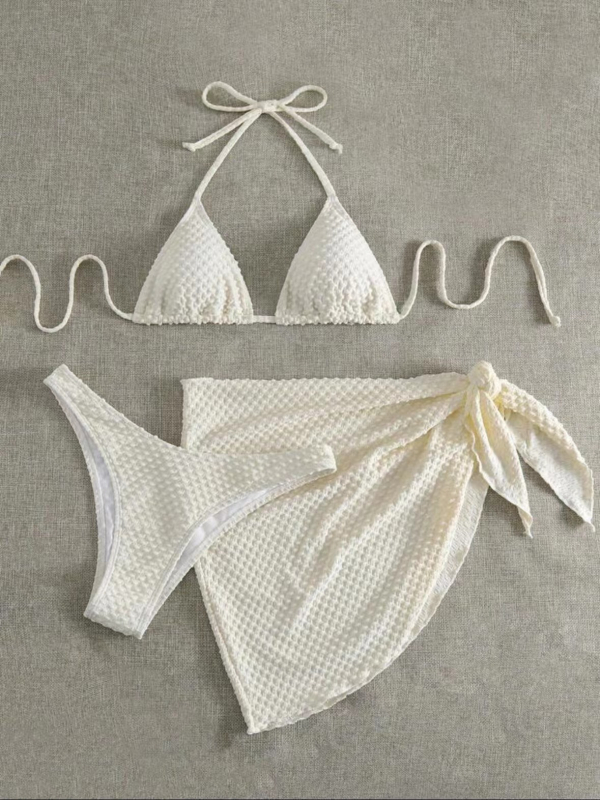 Trodijelni bikini set s otvorenim leđima, špage za vezivanje, poliester materijal
