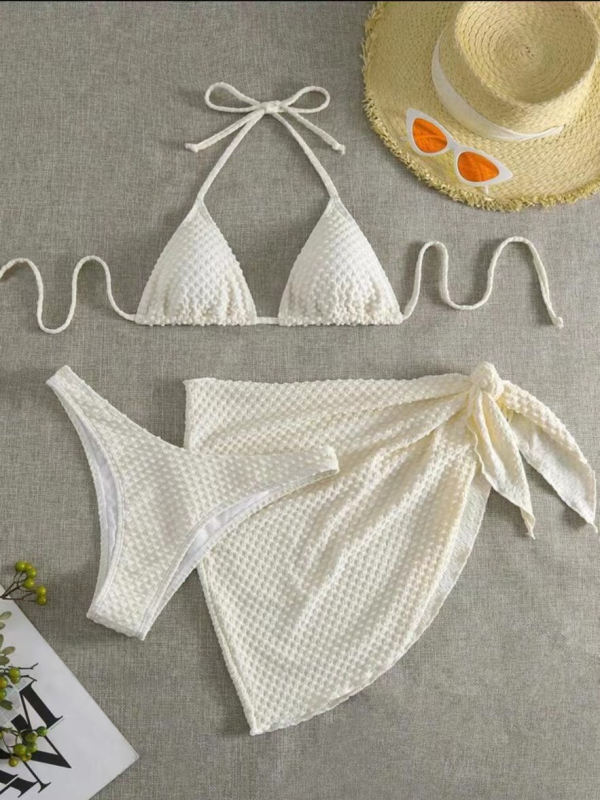 Trodijelni bikini set s otvorenim leđima, špage za vezivanje, poliester materijal