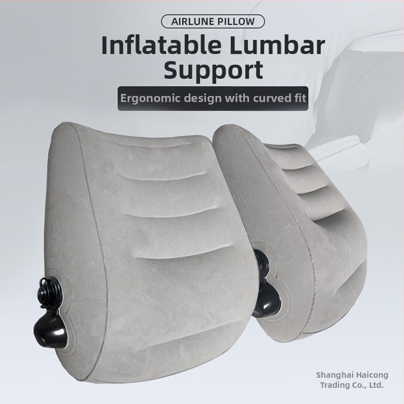 Φουσκωτό οσφυϊκό μαξιλαράκι ταξιδιού τύπου πίεσης, φορητή στήριξη πλάτης με κάλυμμα PVC φλοκ και γέμισμα PVC, κατάλληλο για αεροπλάνο και τρένο υψηλής ταχύτητας