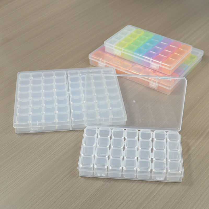 Stolna kutija za pohranu s 28 pretinaca, prozirna PP plast, s poklopom koji se otvara