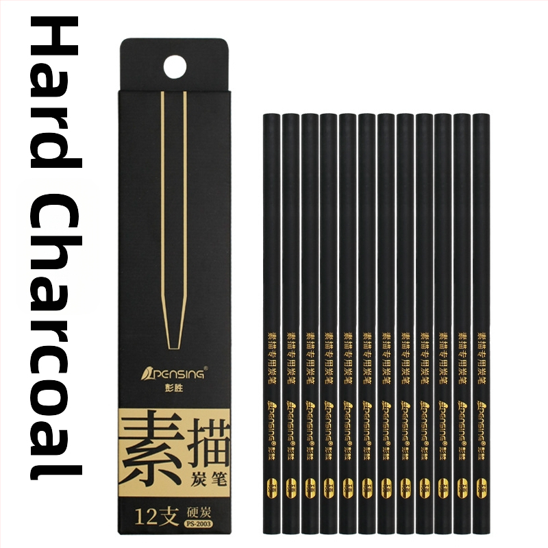 Sada uhlíkových ceruziek – drevený plášť, zabalená v krabičke, mäkké, stredné a tvrdé uhlíkové ceruzky