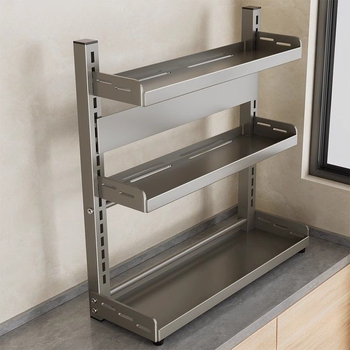 Ράφι κουζίνας για μπαχαρικά και μαχαίρια, πολυεπίπεδο ρυθμιζόμενο, από ανθρακούχο ατσάλι, για πάγκο, εγκατάσταση χωρίς διάτρηση