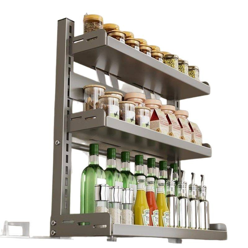 Ράφι κουζίνας για μπαχαρικά και μαχαίρια, πολυεπίπεδο ρυθμιζόμενο, από ανθρακούχο ατσάλι, για πάγκο, εγκατάσταση χωρίς διάτρηση
