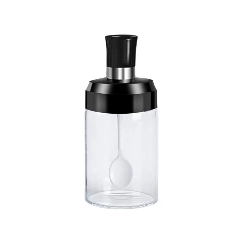 Set din sticlă pentru condimente și recipient de ulei cu lingură și capac integrate (Material: Sticlă; Tip de condimente: solide; Dozator sos de soia și oțet; Logo tipărit; Stil: Modern)