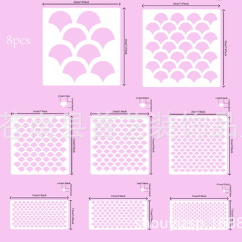 8 komada šablona šupina sirene, PET materijal, ručna izrada, za lice šminku i ručno slikanje, DIY tehnika maskiranja sprejem