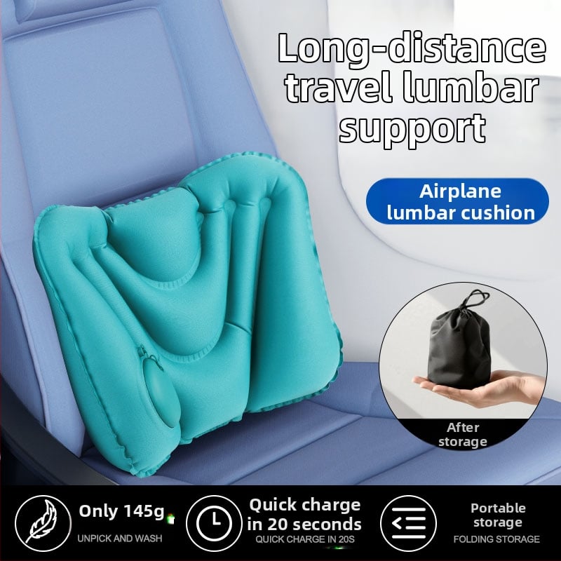 Φορητό φουσκωτό οσφυϊκό μαξιλάρι για γραφείο, αυτοκίνητο και ταξίδια — γεμάτο αέρα, μινιμαλιστικό στυλ, επιφάνεια πολυεστερ, PVC φλοκινγκ