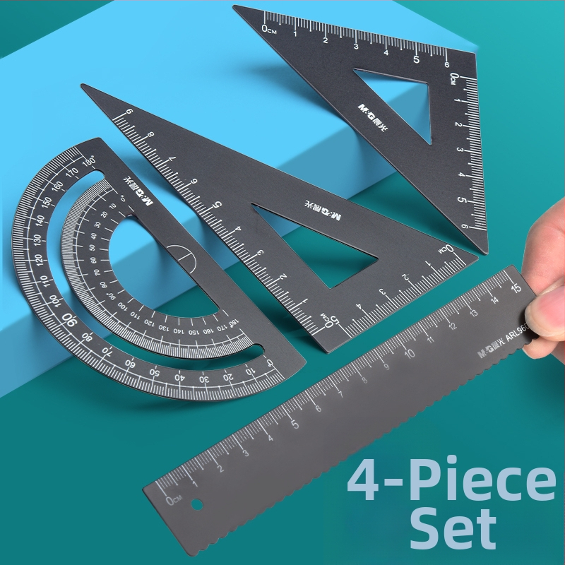 Set centimetrových pravítok pre žiakov základnej školy – zahŕňa pravítko, trojuholník a plastový kresliaci set