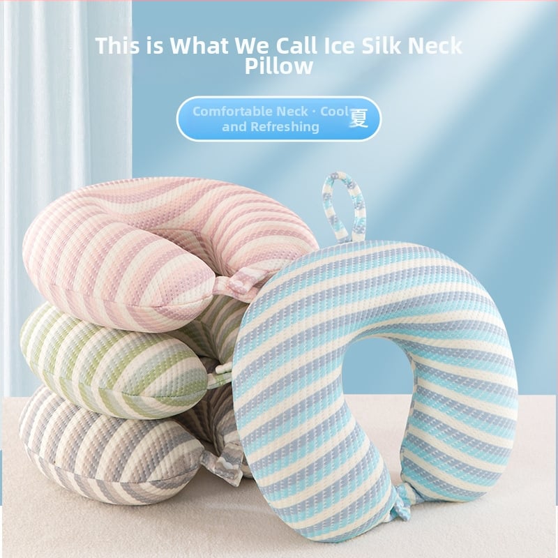Vankúš na krk do tvaru U s pamäťovou penou, chladiaca Ice Silk tkanina, cestovný vankúš