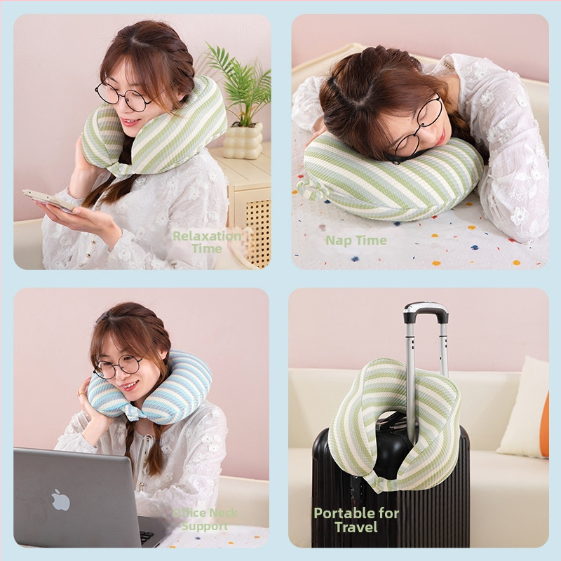 Vankúš na krk do tvaru U s pamäťovou penou, chladiaca Ice Silk tkanina, cestovný vankúš