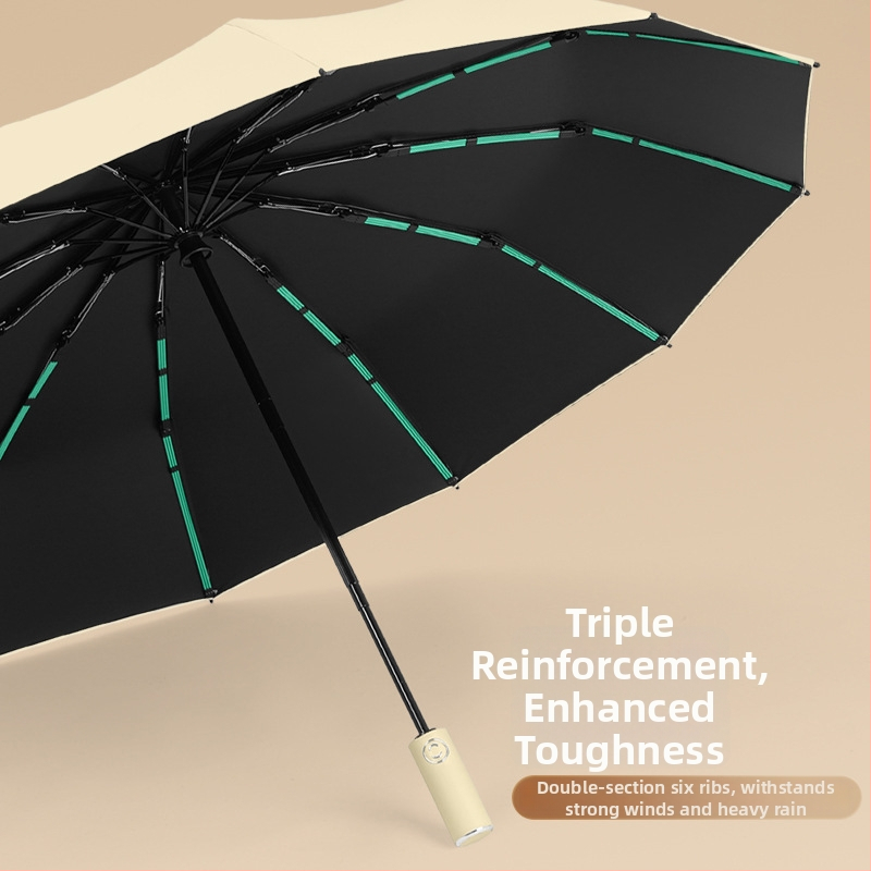 Rain Grace Ομπρέλα πλήρως αυτόματη, τριών τμημάτων, 12 ακτίνες, σιδερένιο πλαίσιο, UV προστασία UPF 50+