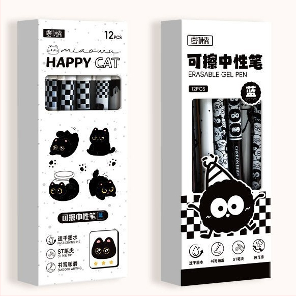 Διαγραφόμενο στυλό gel με ακίδα, πλαστικό σώμα, συσκευασία σε κουτί, καπάκι, κατάλληλο για γραφή και σχέδιο