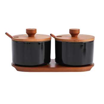 Keramički set posuda za začine sa solnicom, moderan minimalistički stil, tiskani logotip