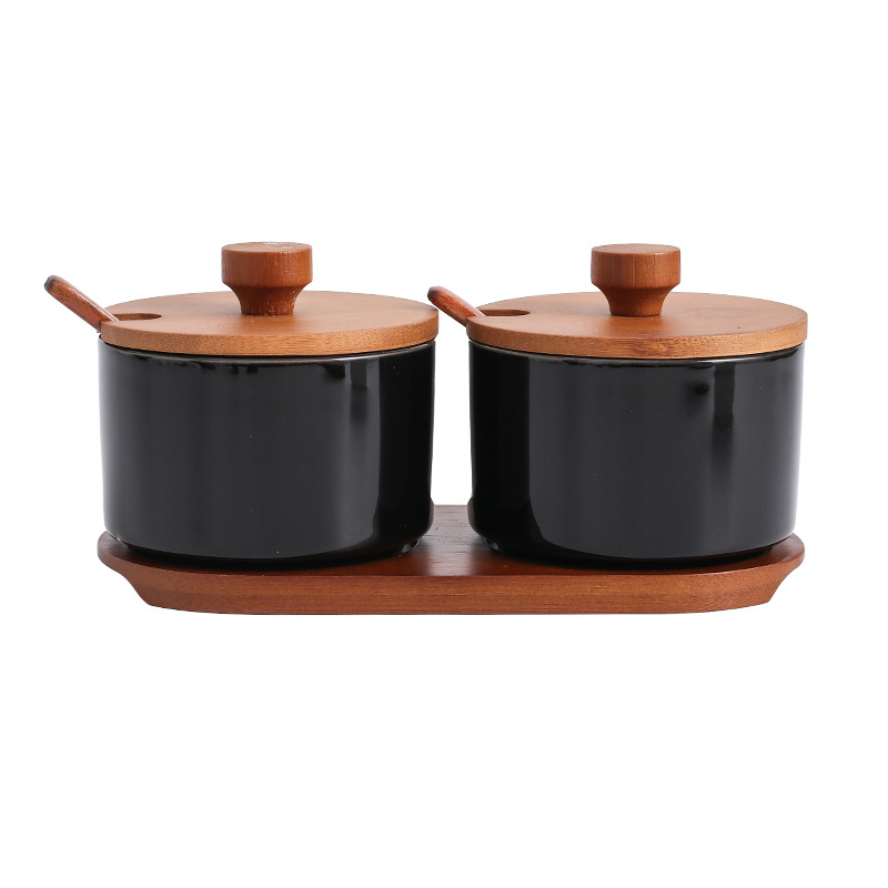 Keramički set posuda za začine sa solnicom, moderan minimalistički stil, tiskani logotip