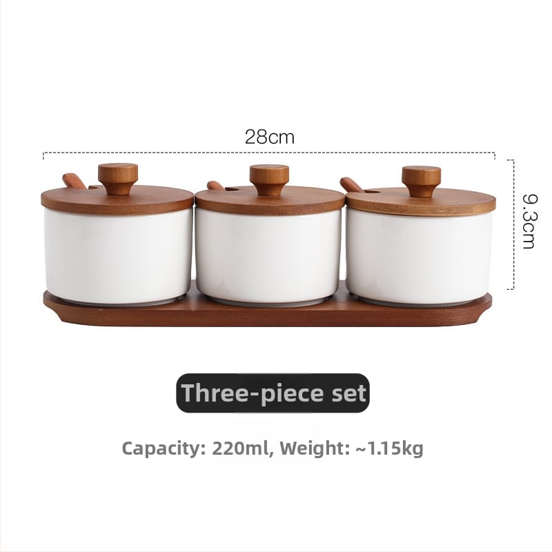 Keramički set posuda za začine sa solnicom, moderan minimalistički stil, tiskani logotip