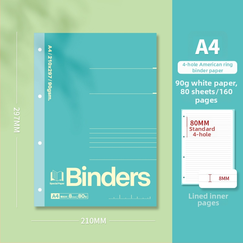 Bilježnica A4 s 4 rupa, perforirane unutarnje stranice, 80 listova (160 stranica), papir od sirove drvne pulpe, model D-5730-A4