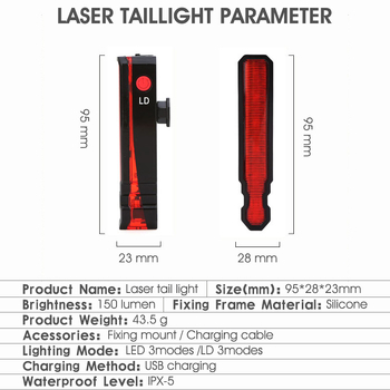 Biciklističko lasersko stražnje svjetlo s USB punjenjem i laserskom projekcijom – Značka YP0701287
