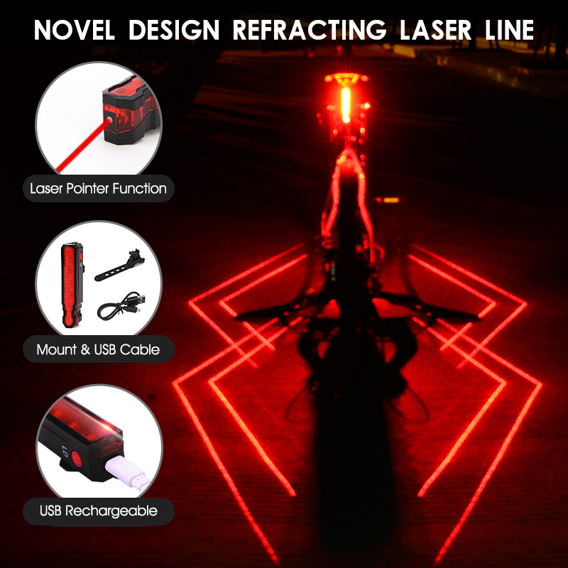 Biciklističko lasersko stražnje svjetlo s USB punjenjem i laserskom projekcijom – Značka YP0701287