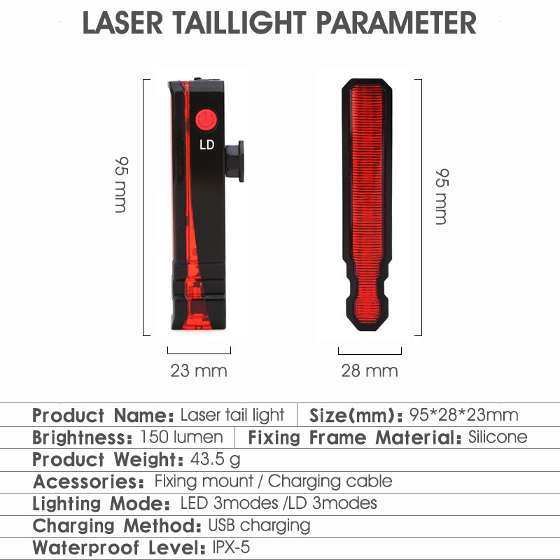 Biciklističko lasersko stražnje svjetlo s USB punjenjem i laserskom projekcijom – Značka YP0701287