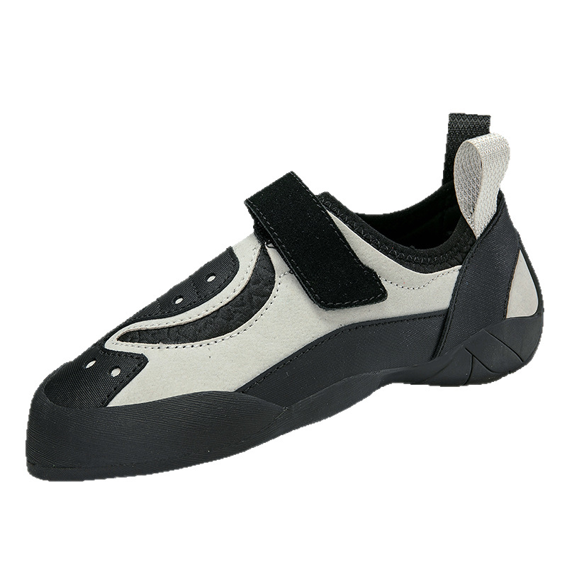 Παπούτσια αναρρίχησης με Velcro — επάνω μέρος από δέρμα + στρώμα χώρου, εξωτερική σόλα από φυσικό καουτσούκ, ενδιάμεση σόλα από καουτσούκ