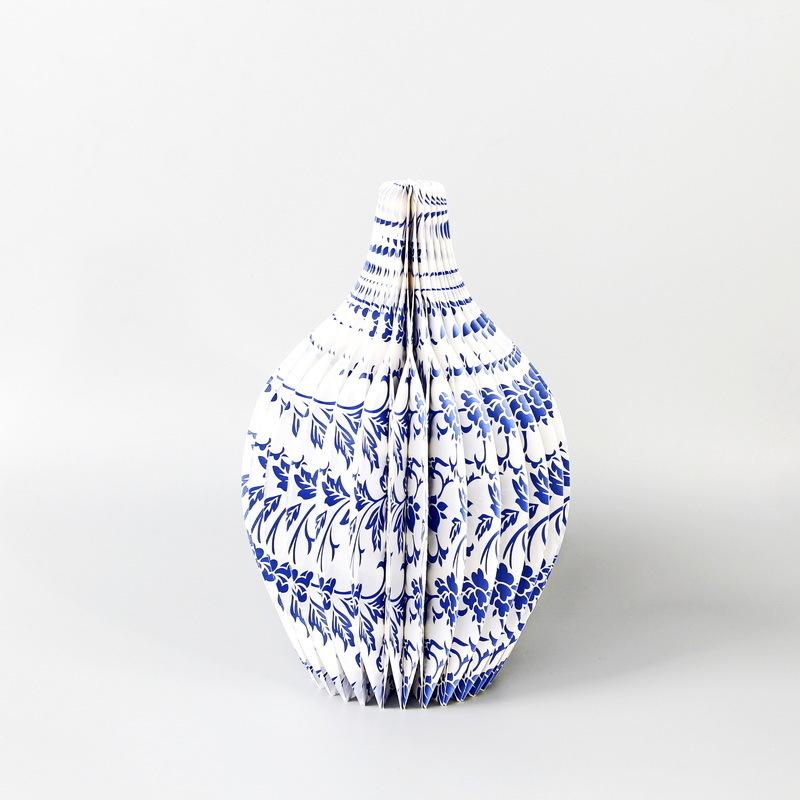 Ваза от хартия с порцеланов мотив в нов китайски стил, ретро висок клас за домашна декорация (Материал: хартия; Категория: Орнаменти; Подкатегория: проп за оформление на място)