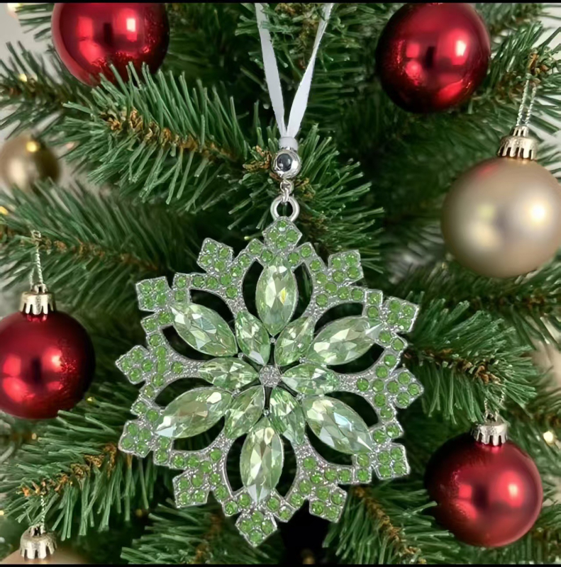 Snježna pahulja projekcijski privjesak – legura, elektroplatiranje, rhinestones, uzorak biljaka i cvijeća, šumski stil, božićna dekoracija (jesen 2025)