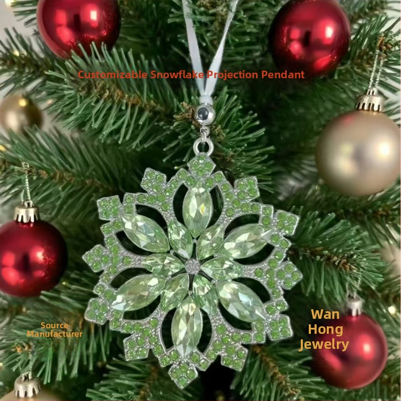 Snježna pahulja projekcijski privjesak – legura, elektroplatiranje, rhinestones, uzorak biljaka i cvijeća, šumski stil, božićna dekoracija (jesen 2025)