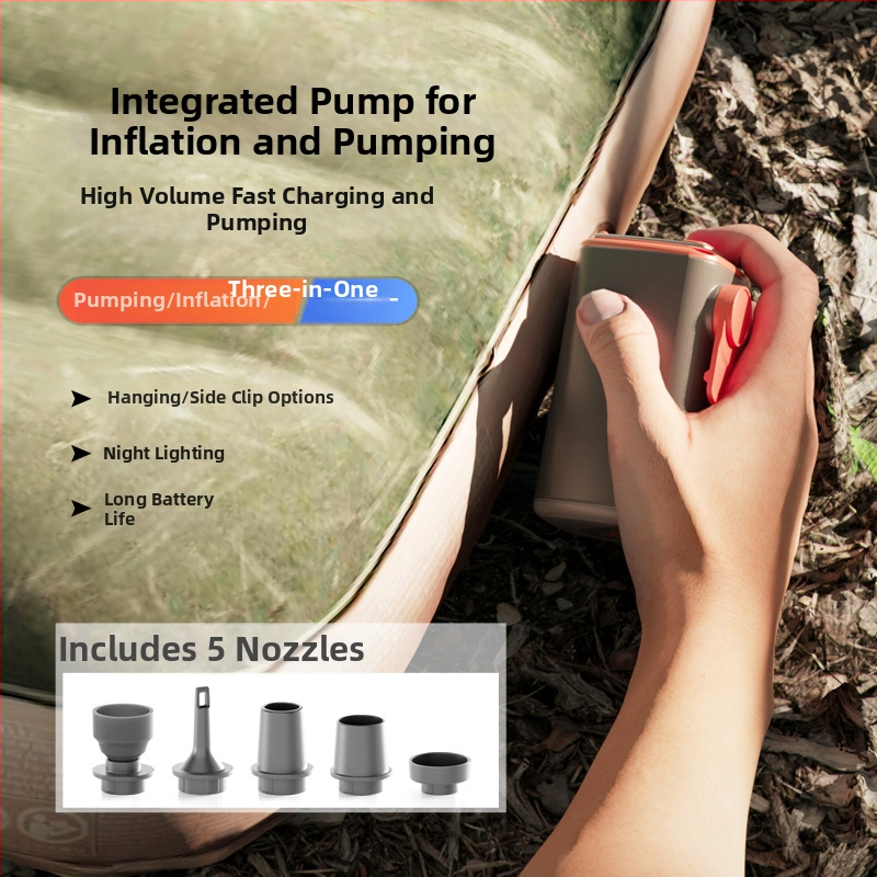 Vanjska višefunkcionalna prenosna električna pumpa za zrak sa svjetlom, 12V, 70 L/min, litijeva baterija, <80W, 5–20 min radnog vremena