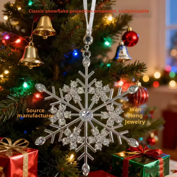 Viseći privjesak s projekcijom snježne pahulje, od legure s kristalima, prirodni dizajn s biljnim motivima, elektroplatiniranje