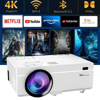 Meterle Prijenosni Kućni Projektor, 1080p Razlučivost, 10000 Lux, LED Objektiv, 90–240V, 65W